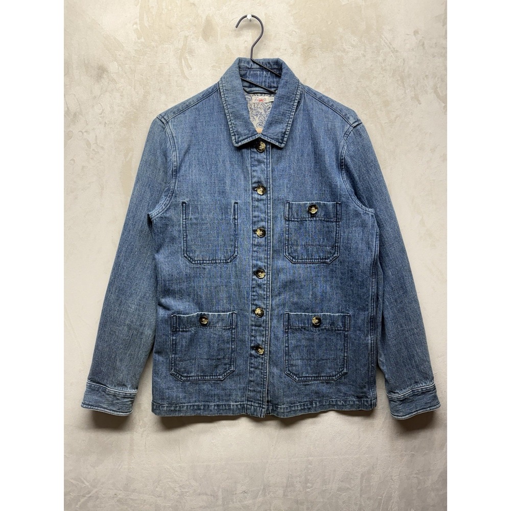Faherty Jacket Coat Womens Small Denim Blue Indigo Long Sleeve Button Up